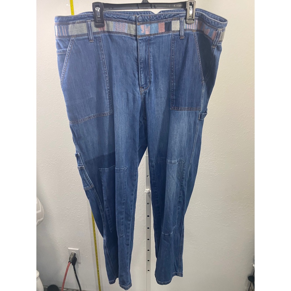 Pilcro Anthropologie Carpenter Jeans 20W Patterned Waist Patchwork Blue Denim